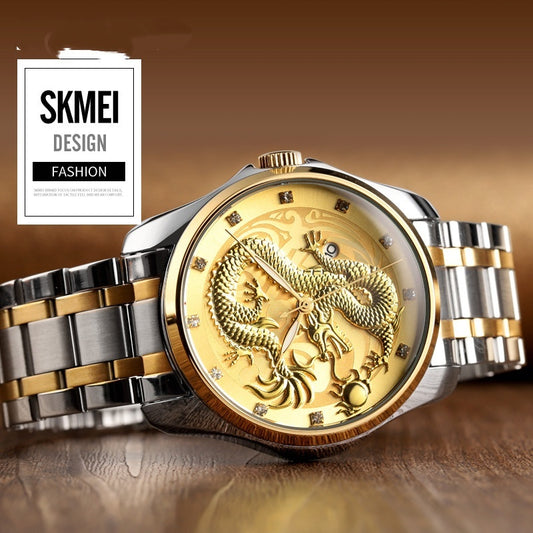 Chinese Fashion Dragon Totem Embossed Stainless Steel Strap Men