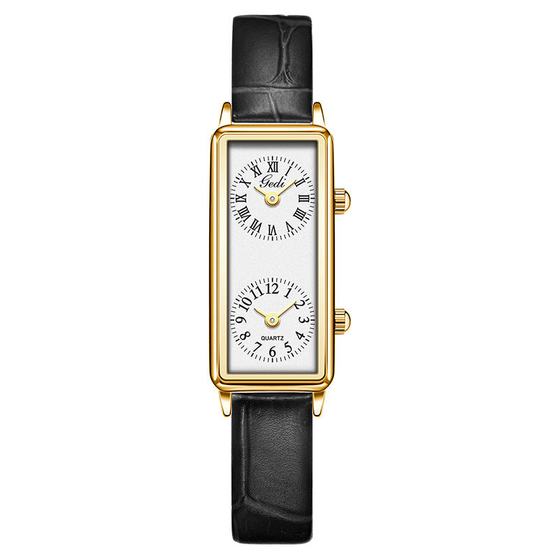 Creative Double Time Zone Business Niche Retro Rectangular High Sense Double Inserts Women's Quartz Watch