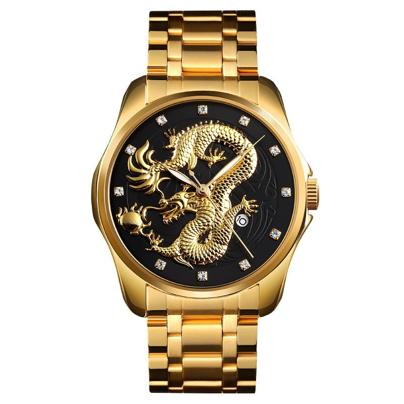 Chinese Fashion Dragon Totem Embossed Stainless Steel Strap Men